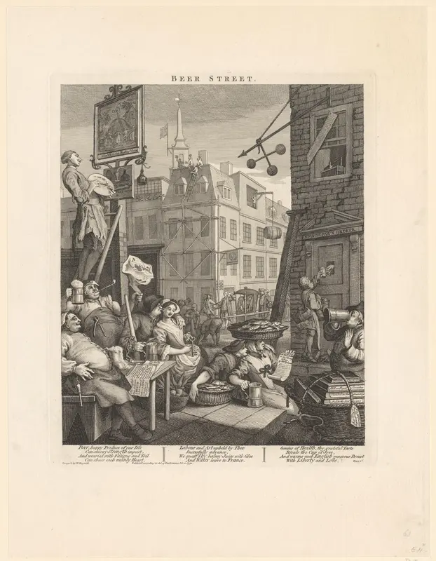 Stadsscène met drinkende, lachende en weldoorvoede mannen en vrouwen Wall Art by Unknown - High-Resolution Digital Print