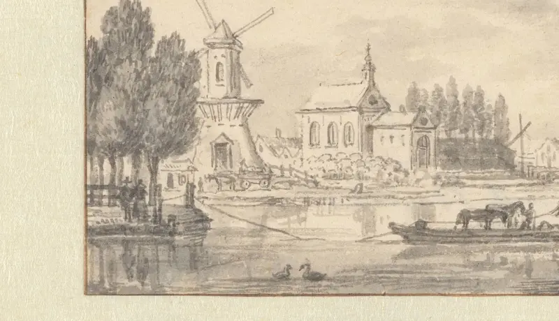 Stadswal met kerk en molen Wall Art by Unknown - High-Resolution Digital Print