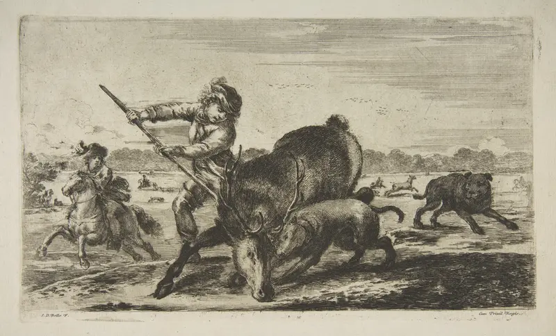 Stag at bay, from 'Animal hunts' (Chasses à différents animaux) Wall Art by Stefano della Bella - High-Resolution Digital Print