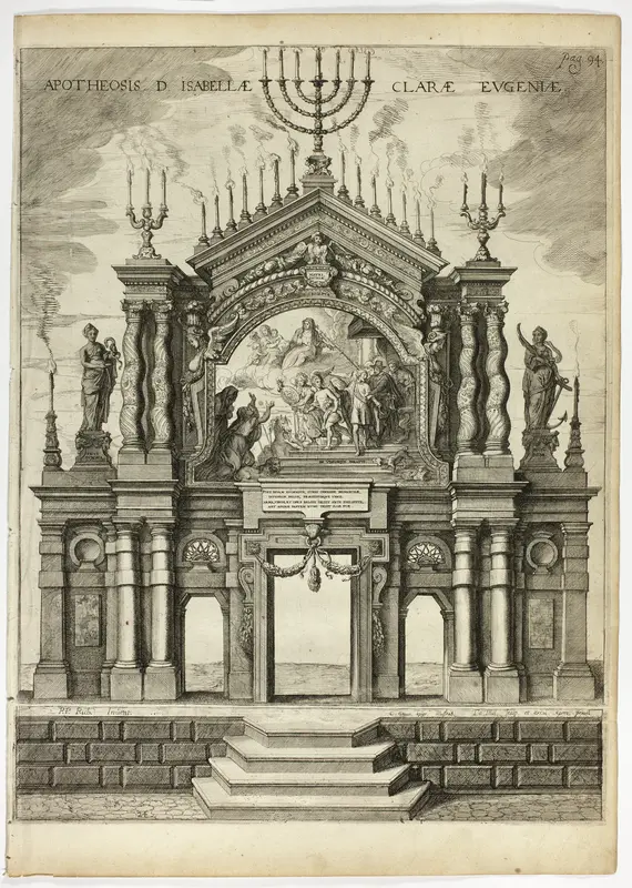 Stage in Memory of Isabella Clara Eugenia, plate 24 from Casperius Gevartius, Pompa Introitus Honori Serenissimi Principis Ferdinandi (Triumphal Entry of the Most Serene and Honorable Cardinal-Infante Ferdinand) Wall Art by Theodoor van Thulden - High-Resolution Digital Print