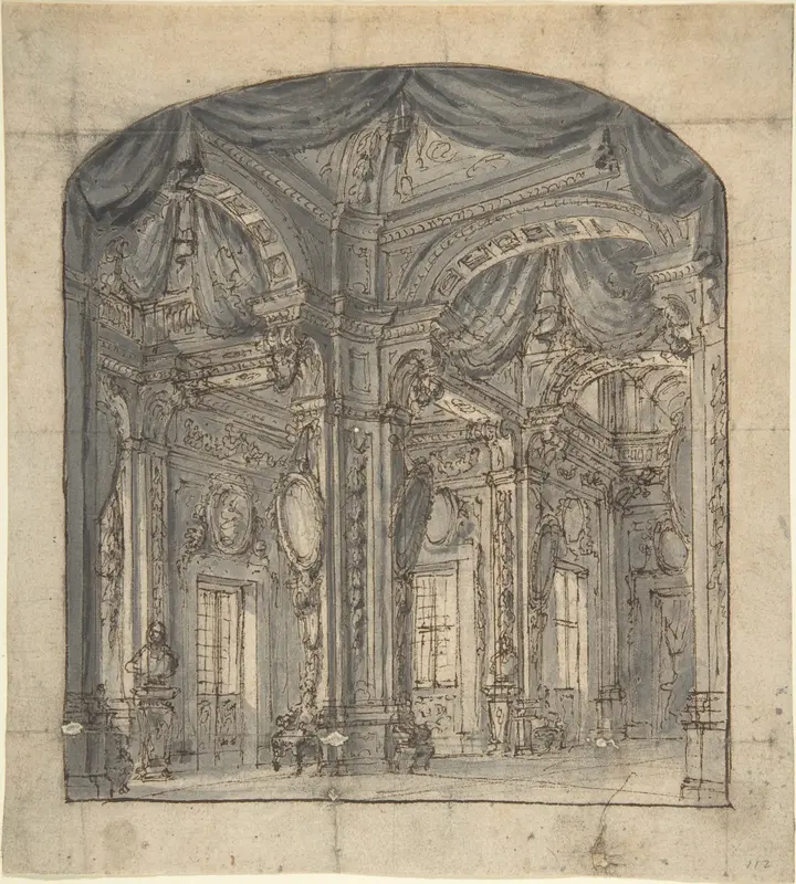 Stage Set of a Room Interior with Receding Perspective Wall Art by Anonymous, Italian, Piedmontese, 18th century - High-Resolution Digital Print