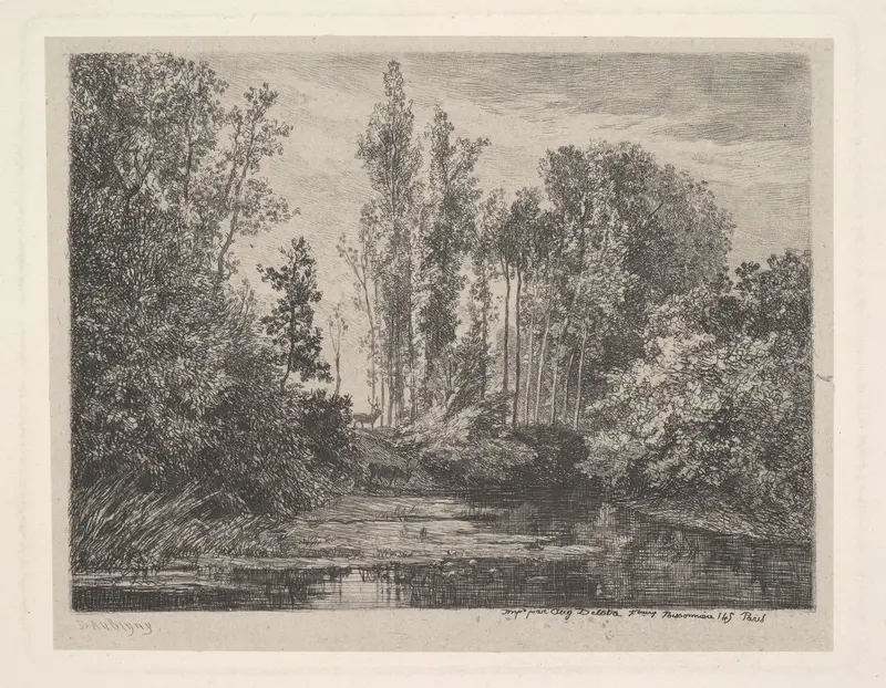 Stags at the Water's Edge Wall Art by Charles-François Daubigny - High-Resolution Digital Print