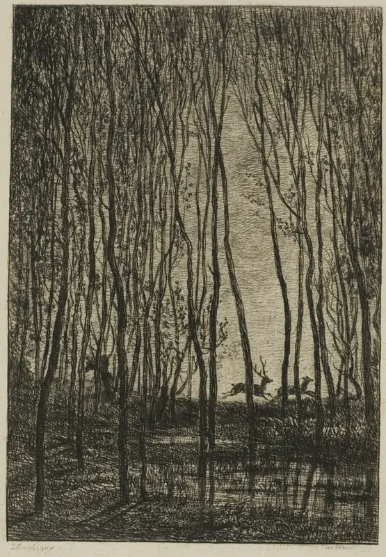 Stags in the Woods Wall Art by Charles François Daubigny - High-Resolution Digital Print