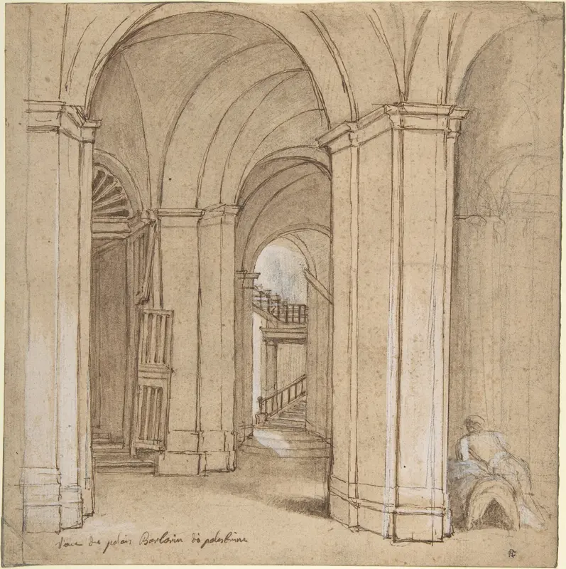 Staircase in the Palazzo Barberini, Palestrina Wall Art by Charles Joseph Natoire - High-Resolution Digital Print