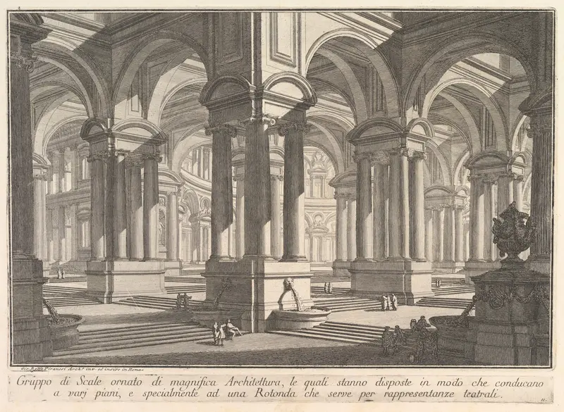 Stairways adorned by magnificient architecture... (Gruppo di Scale ornato di magnifica Architettura...), from "Prima Parte di Architettura, e Prospettive"