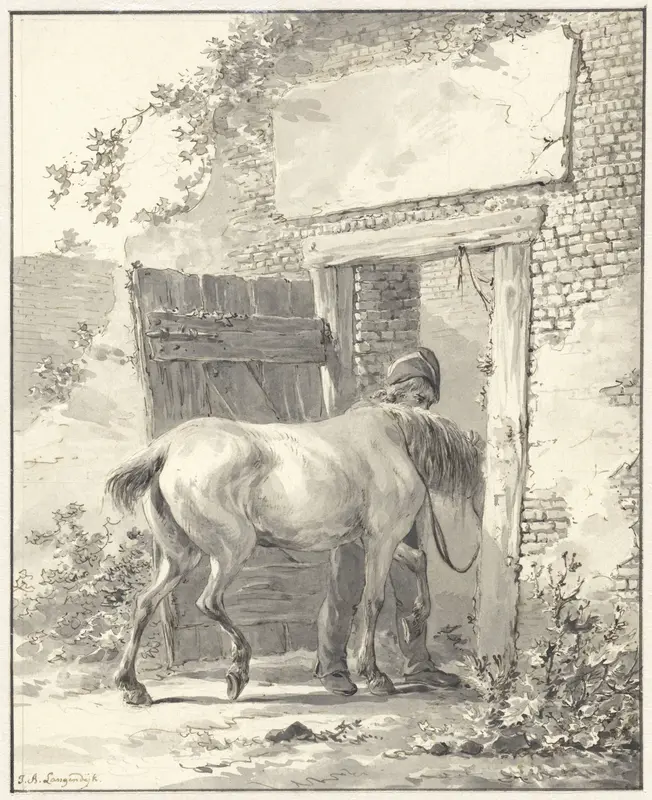 Stalknecht een paard de stal binnenleidend Wall Art by Jan Anthonie Langendijk Dzn - High-Resolution Digital Print