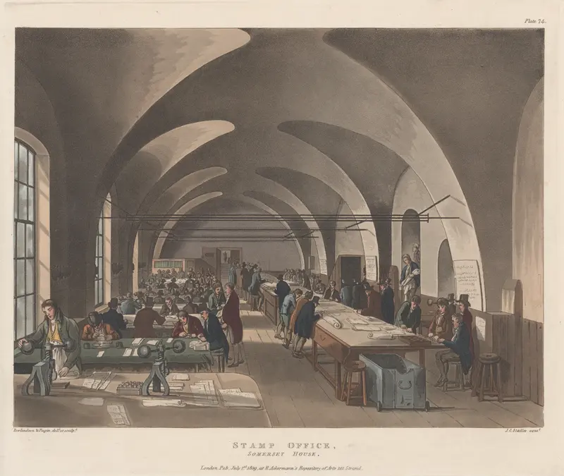 Stamp Office, Sommerset House Wall Art by Thomas Rowlandson - High-Resolution Digital Print