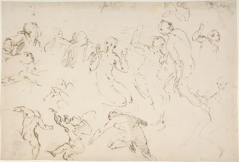 Standing and Kneeling Figures, and Studies of Flying Putti Wall Art by Francesco Curia - High-Resolution Digital Print