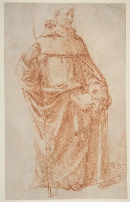 Standing Dominican or Servite Holding a Book and Staff (recto); Study of two warriors (verso) Wall Art by Bernardino Poccetti - High-Resolution Digital Print