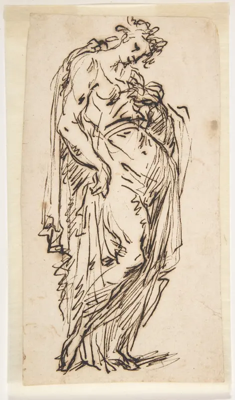 Standing Draped Female Figure Wall Art by Micco Spadaro (Domenico Gargiulo) - High-Resolution Digital Print