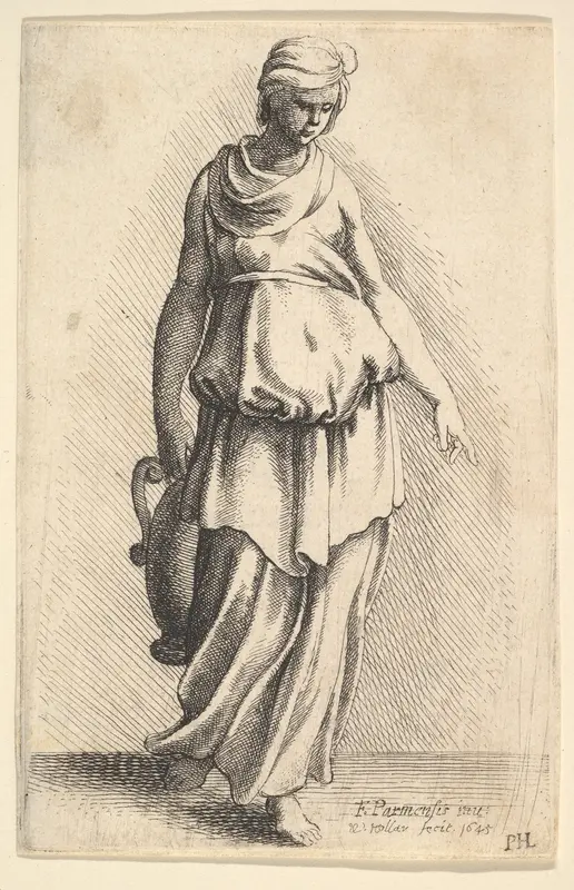 Standing female figure carrying a vessel Wall Art by Wenceslaus Hollar - High-Resolution Digital Print