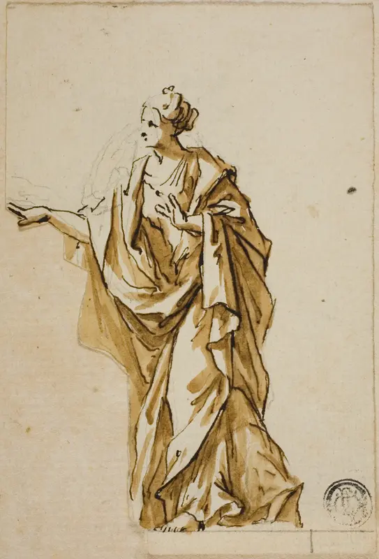 Standing Female Figure Pointing to Left Wall Art by John Michael Rysbrack - High-Resolution Digital Print
