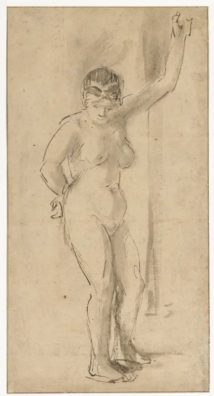 Standing Female Nude with Raised Arm Wall Art by Unknown - High-Resolution Digital Print