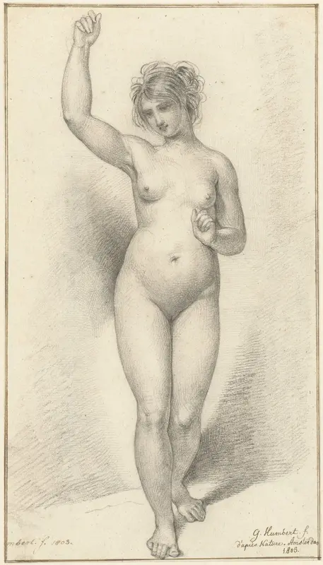 Standing Female Nude, with Raised Right Arm Wall Art by David Pièrre Giottino Humbert de Superville - High-Resolution Digital Print