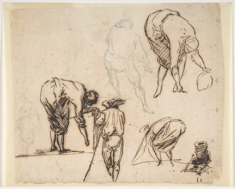 Standing Figure and Figures Bending Over Wall Art by Micco Spadaro (Domenico Gargiulo) - High-Resolution Digital Print