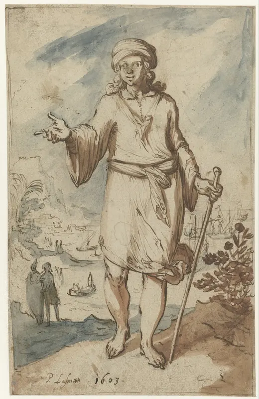 Standing Figure with a Turban, Seen from the Front Wall Art by Pieter Lastman - High-Resolution Digital Print
