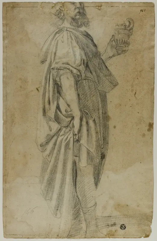 Standing Magus (recto); Sketch of Stable and Trees (verso) Wall Art by Domenico Fiasella - High-Resolution Digital Print