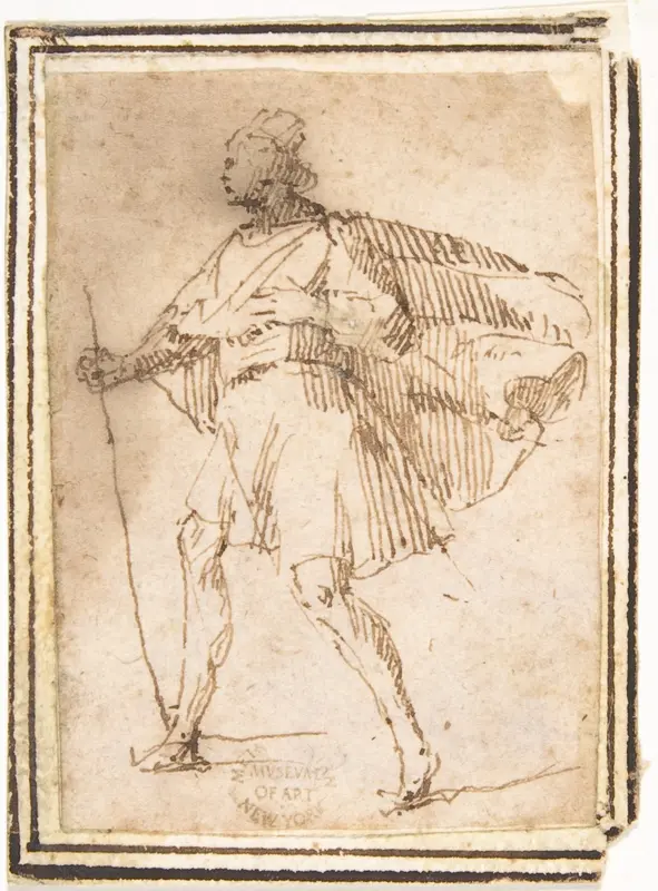 Standing Male Figure with Cloak and Staff Wall Art by Francesco Allegrini - High-Resolution Digital Print