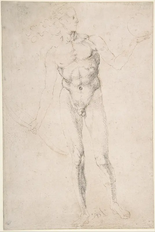 Standing Male Nude Holding a Bow ("Poynter Apollo") Wall Art by Albrecht Dürer - High-Resolution Digital Print