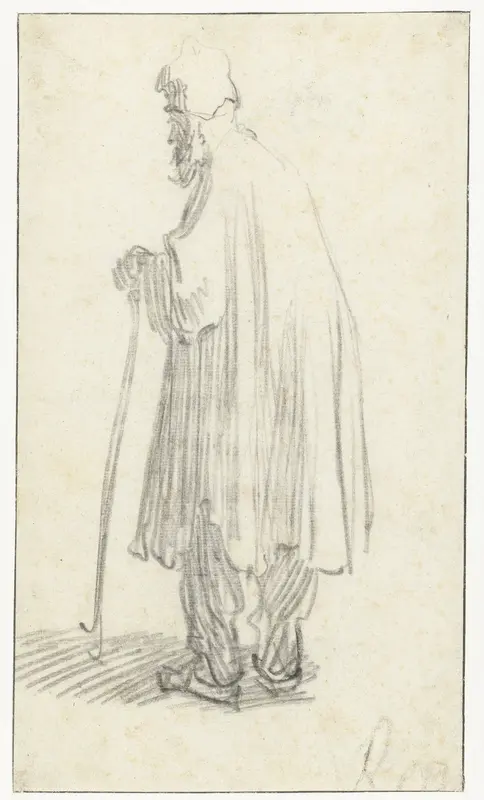 Standing Man with a Stick, Facing Left Wall Art by Rembrandt van Rijn - High-Resolution Digital Print