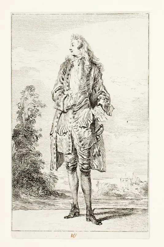 Standing Man with Hand in Vest, from Figures de Modes Wall Art by Jean Antoine Watteau - High-Resolution Digital Print