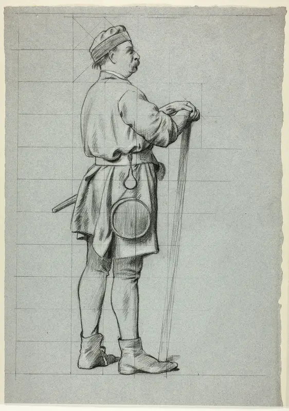 Standing Man with Hands Resting on Stick Wall Art by Henry Stacy Marks - High-Resolution Digital Print