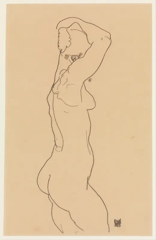 Standing Nude, Facing Right Wall Art by Egon Schiele - High-Resolution Digital Print