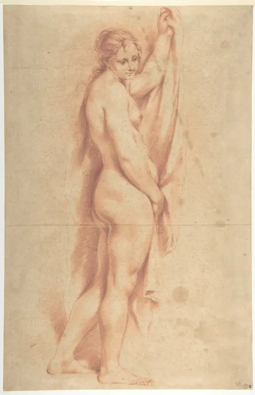 Standing Nude Female Figure (recto); Studies of a Kneeling Nude Female Figure and of a Man's Head (verso) Wall Art by Carlo Cignani - High-Resolution Digital Print