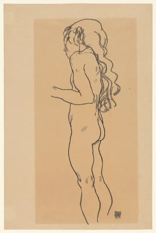 Standing Nude Girl, Facing Left Wall Art by Egon Schiele - High-Resolution Digital Print