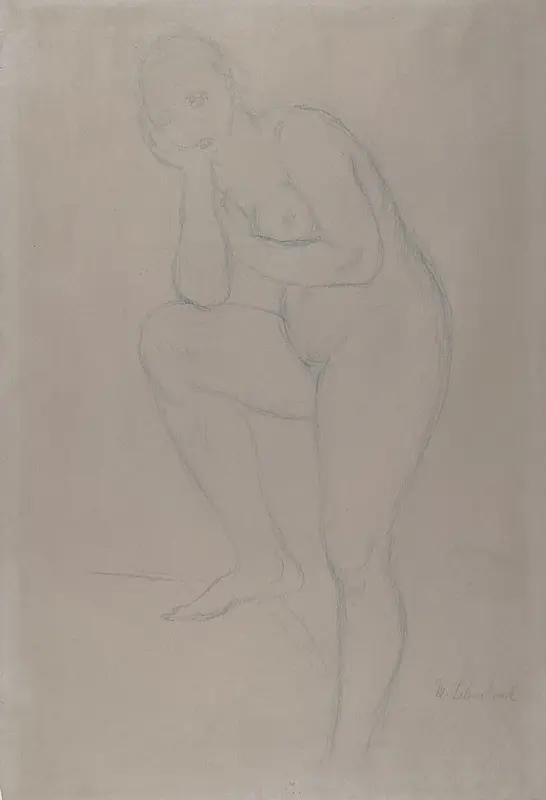 Standing Nude model, Facing Left Wall Art by Wilhelm Lehmbruck - High-Resolution Digital Print