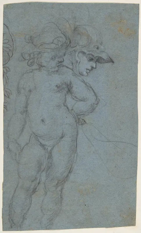 Standing Nude Putto and Study of a Helmeted Head Wall Art by Micco Spadaro (Domenico Gargiulo) - High-Resolution Digital Print
