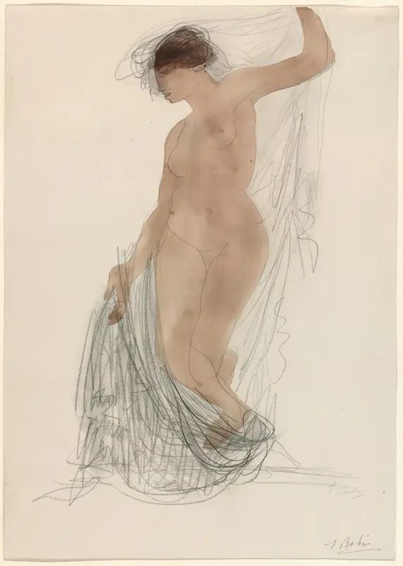 Standing Nude with Draperies Wall Art by Auguste Rodin - High-Resolution Digital Print