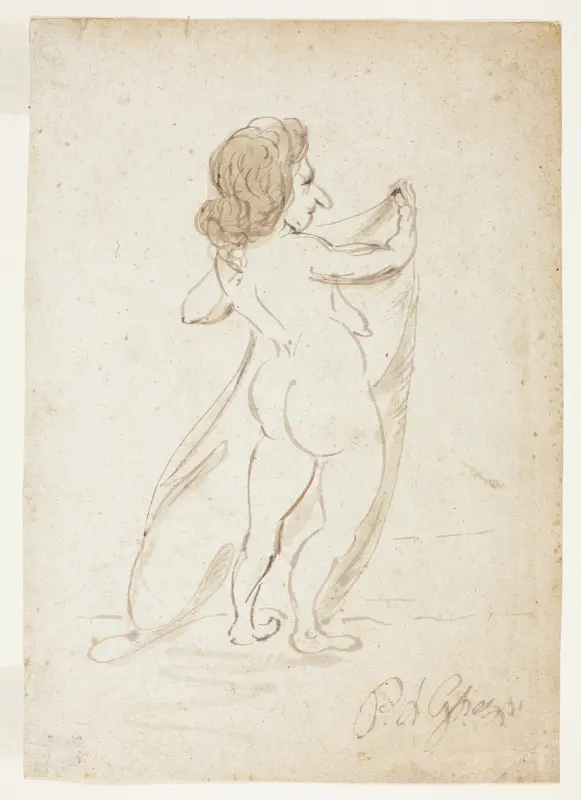 Standing Nude Woman Holding a Veil Wall Art by Pier Leone Ghezzi - High-Resolution Digital Print