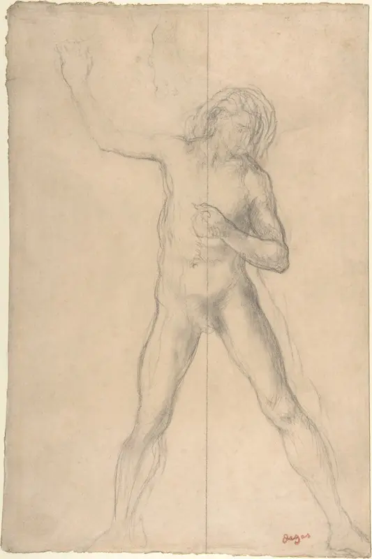 Standing Nude Youth, with right arm raised Wall Art by Edgar Degas - High-Resolution Digital Print