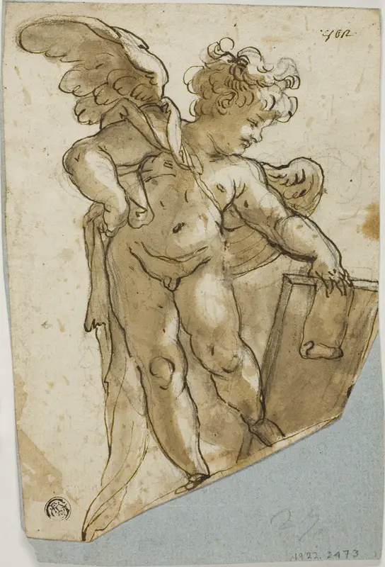 Standing Putto Holding Tablet Wall Art by Lazzaro Tavarone - High-Resolution Digital Print