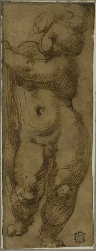 Standing Putto Seen from the Front: Study for the Virgin in Glory with Saints Petronius, Dominic, and Peter Martyr Wall Art by Bartolomeo Passarotti - High-Resolution Digital Print