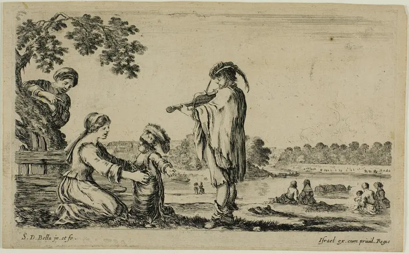 Standing Violinist, from Diverse Figures from the Countryside Wall Art by Stefano della Bella - High-Resolution Digital Print