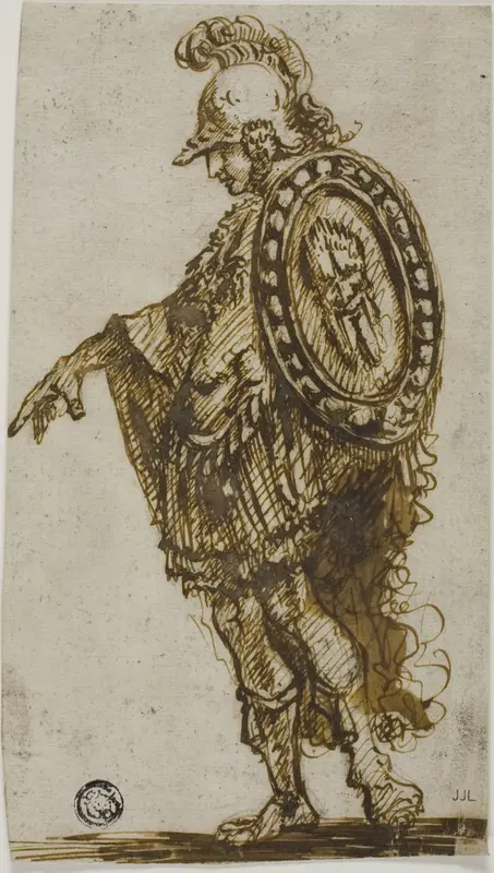 Standing Warrior with Shield Wall Art by Stefano della Bella - High-Resolution Digital Print
