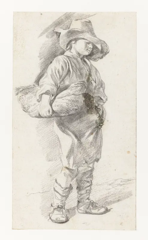 Standing Youth in a Large Hat, with a Basket under his Arm Wall Art by Gerrit Berckheyde - High-Resolution Digital Print