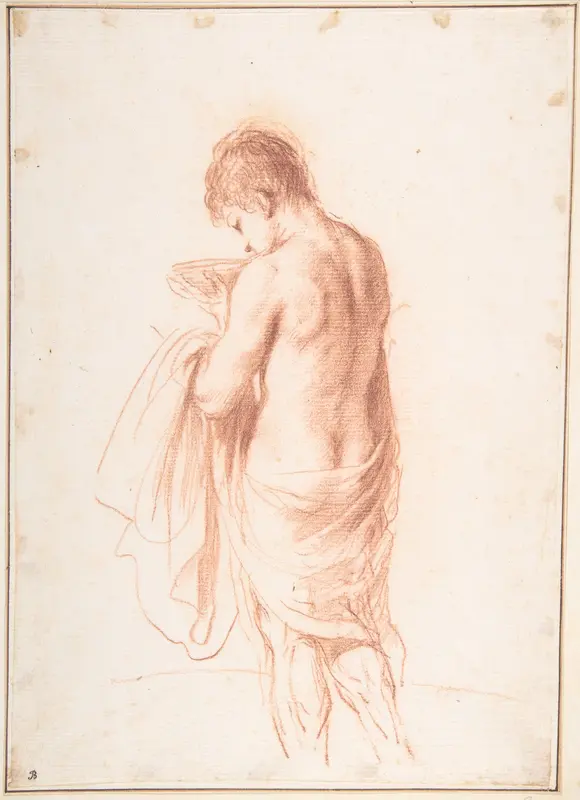 Standing Youth Seen from Behind Holding a Bowl (Ganymede?) Wall Art by Guercino (Giovanni Francesco Barbieri) - High-Resolution Digital Print