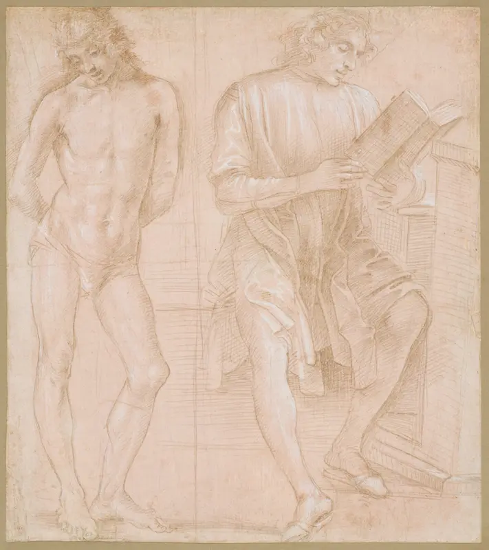 Standing Youth with Hands Behind His Back, and a Seated Youth Reading (recto); Two Studies of Hands (verso) Wall Art by Filippino Lippi - High-Resolution Digital Print