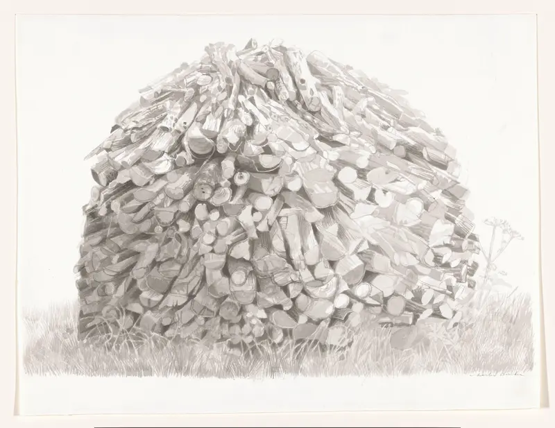 Stapel brandhout op gras Wall Art by Unknown - High-Resolution Digital Print