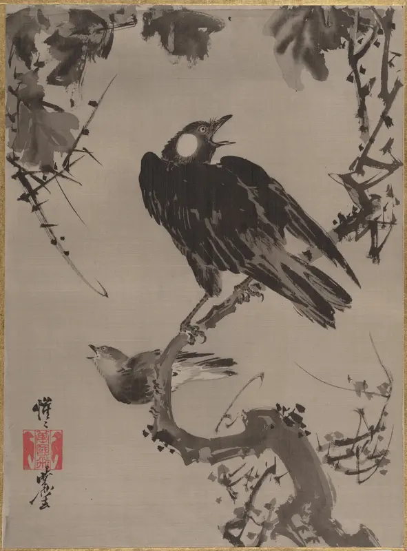 Starlings on a Branch Wall Art by Kawanabe Kyōsai 河鍋暁斎 - High-Resolution Digital Print
