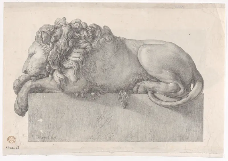 Statue of a recumbent lion Wall Art by Anonymous - High-Resolution Digital Print