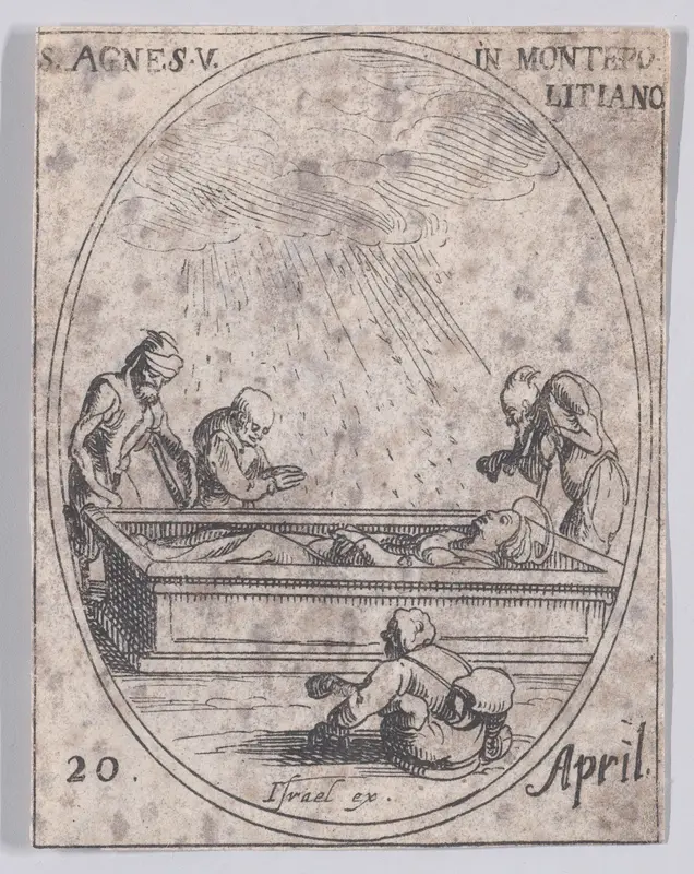 Ste. Agnès de Montepulciano (St. Agnes of Montepulciano), April 20th, from "Les Images De Tous Les Saincts et Saintes de L'Année" (Images of All of the Saints and Religious Events of the Year) Wall Art by Jacques Callot - High-Resolution Digital Print