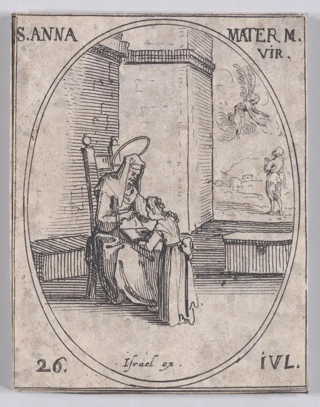 Ste. Anne, Mère de la Sainte Vierge (St. Anne, Mother of the Virgin), July 26th, from "Les Images De Tous Les Saincts et Saintes de L'Année" (Images of All of the Saints and Religious Events of the Year) Wall Art by Jacques Callot - High-Resolution Digital Print