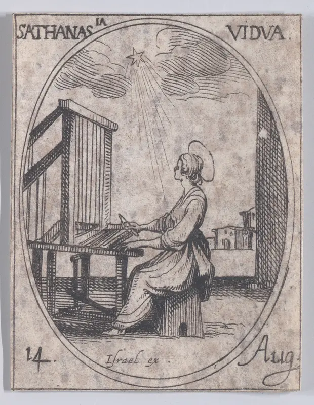 Ste. Athanase, veuve (St. Athanasia, Widow), August 14th, from "Les Images De Tous Les Saincts et Saintes de L'Année" (Images of All of the Saints and Religious Events of the Year) Wall Art by Jacques Callot - High-Resolution Digital Print