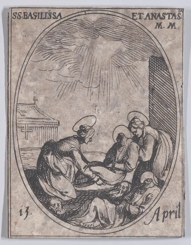 Ste. Basilisse et Ste. Anastasie (St. Basilissa and St. Anastasia), April 15th, from "Les Images De Tous Les Saincts et Saintes de L'Année" (Images of All of the Saints and Religious Events of the Year) Wall Art by Jacques Callot - High-Resolution Digital Print