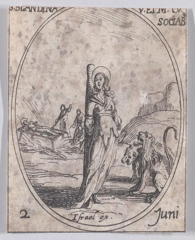 Ste. Blandine et Ses Compagnes (St. Blandina and Her Companions), June 2nd, from "Les Images De Tous Les Saincts et Saintes de L'Année" (Images of All of the Saints and Religious Events of the Year) Wall Art by Jacques Callot - High-Resolution Digital Print