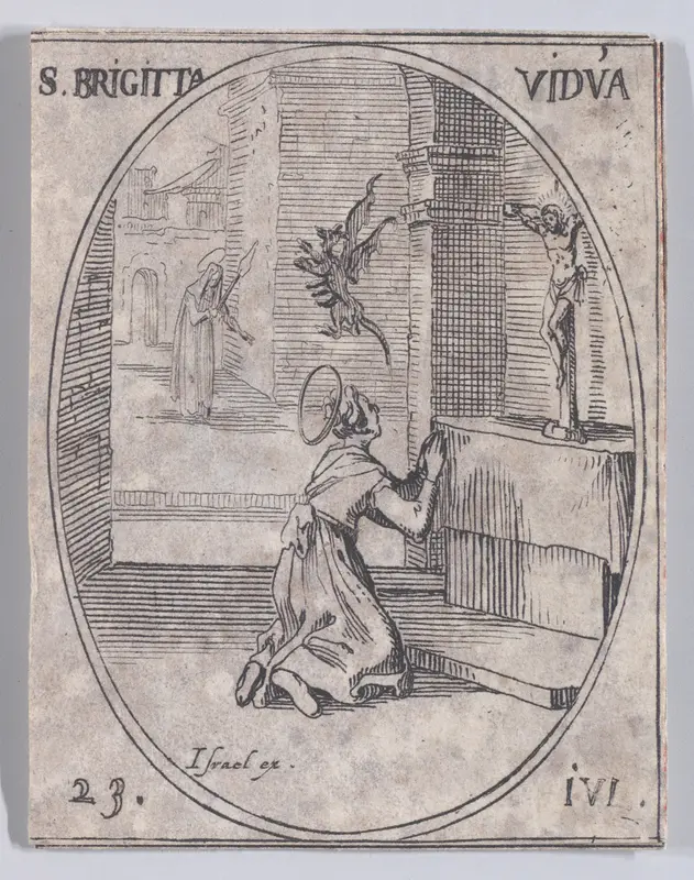Ste. Brigitte de Suède, veuve (St. Bridget of Sweden, Widow), July 23rd, from "Les Images De Tous Les Saincts et Saintes de L'Année" (Images of All of the Saints and Religious Events of the Year) Wall Art by Jacques Callot - High-Resolution Digital Print